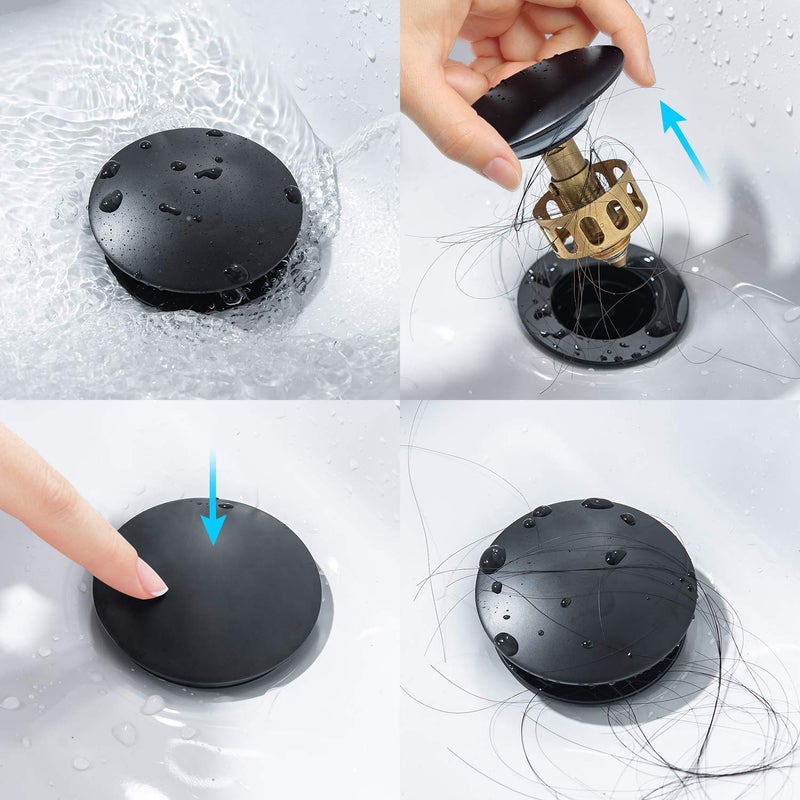 KAIYING Pop Up Drain, Bathroom Sink Drain Stopper with Overflow, Vessel Sink Drain Assembly with Detachable Basket Stopper, Anti-Explosion and Anti-Clogging Drain Strainer (Matte Black) - Image 2
